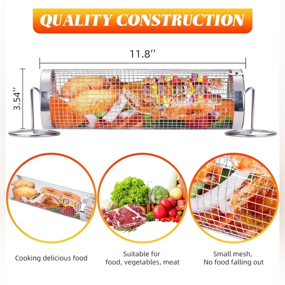 New! Unused! Grill Basket - Outdoor Rolling BBQ Basket - Stainless Steel Grill M - Picture 3 of 8